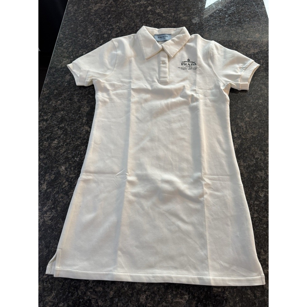 PRADA Fleece short-sleeves mini dress Colored Shirt Dress. White. NWT. NFC Sz M.